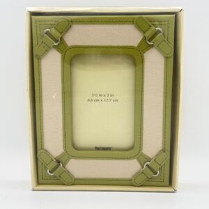 NEW Pier 1 Y2K Green Linen Buckle Photo Frame 3.5x5 Vintage Style NIB